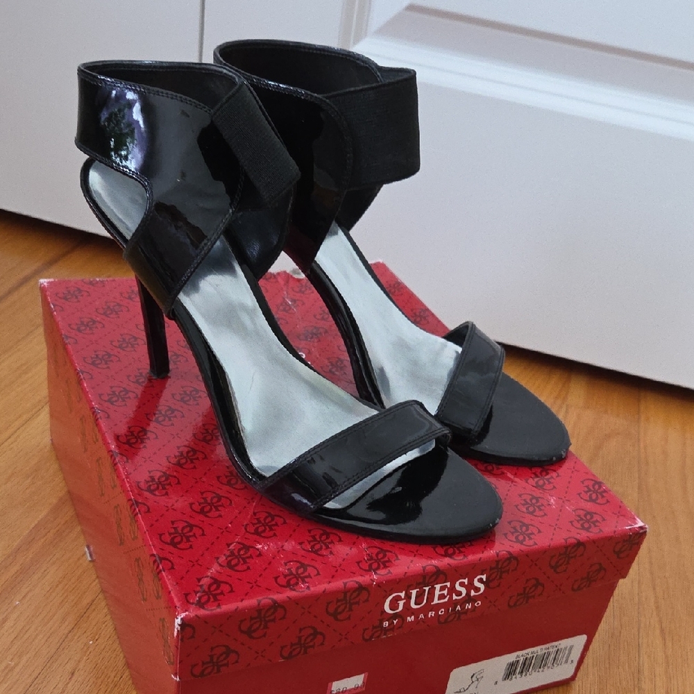Guess Shiny Black Heeled Sandals